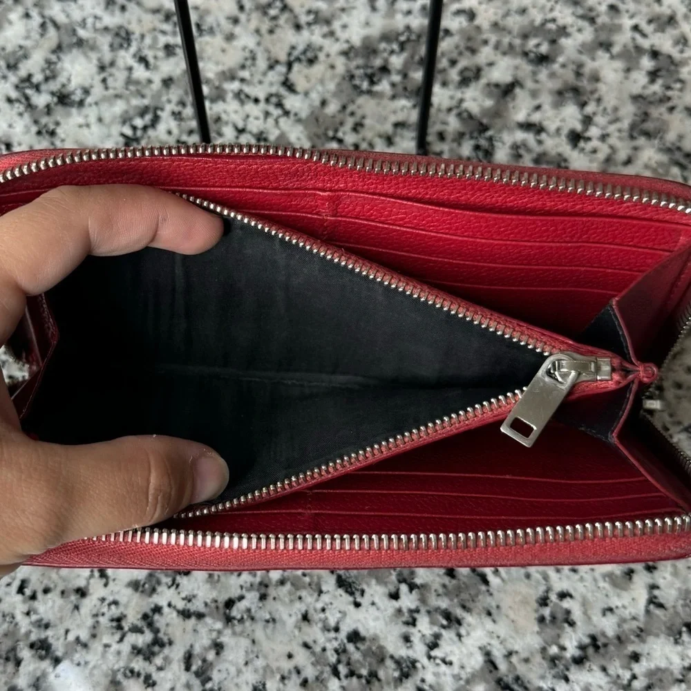 Yves Saint Laurent YSL | Gorgeous Red Leather Long Zipper Wallet - Picture 7 of 12